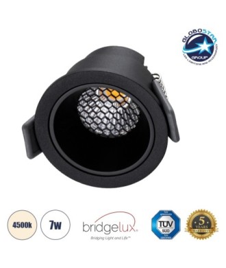 GLOBOSTAR® PLUTO-S 60250 Χωνευτό Downlight Σποτ με Honeycomb Anti Glare Reflector LED 7W 910lm 38° AC 220-240V IP20 Φυσικό Λευκό 4500K - Bridgelux COB Chip & TÜV SÜD Driver - Μαύρο Ματ - Μ6.4 x Π6.4 x Υ4.9cm - Q5.5cm - 5 Χρόνια Εγγύηση